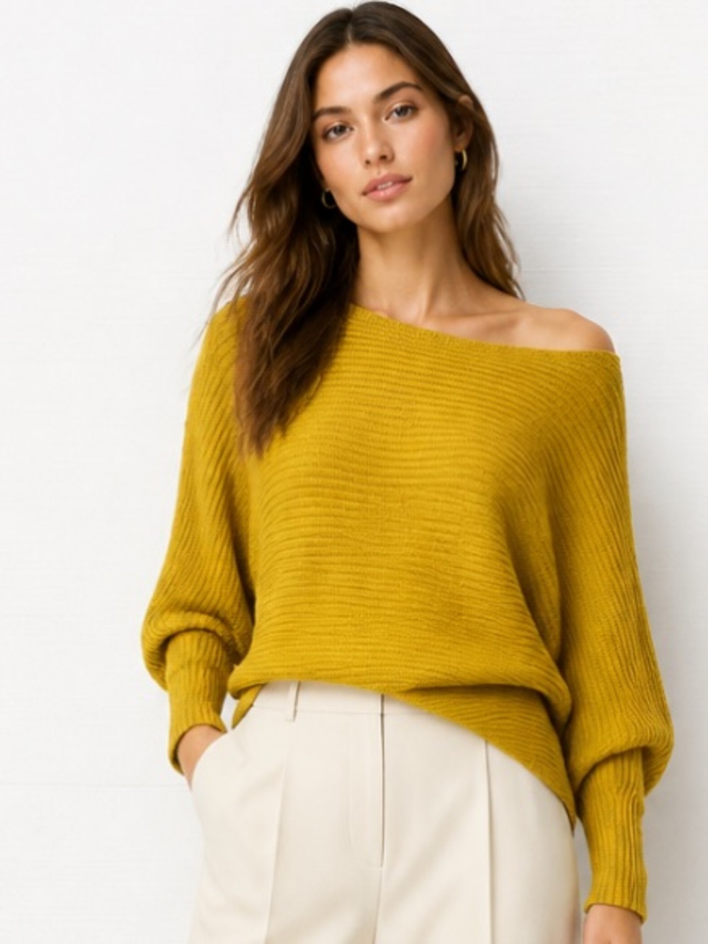 by ANTHROPOLOGIE Sweater Pullover Jumper Cropped Ribbed Mustard Yellow Dolman S